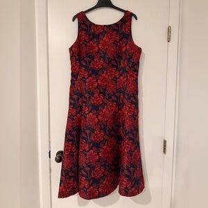 Chic Black and Red Floral Midi Dress